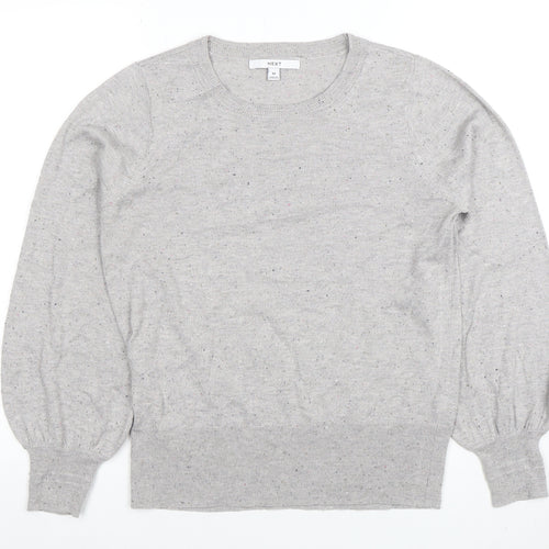 Next Womens Grey Knit Crew Neck Long Sleeve Top Size M