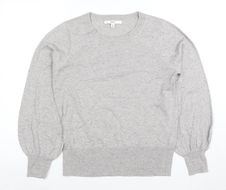 Next Womens Grey Knit Crew Neck Long Sleeve Top Size M