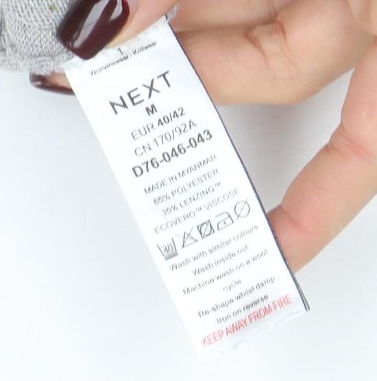 Next Womens Grey Knit Crew Neck Long Sleeve Top Size M