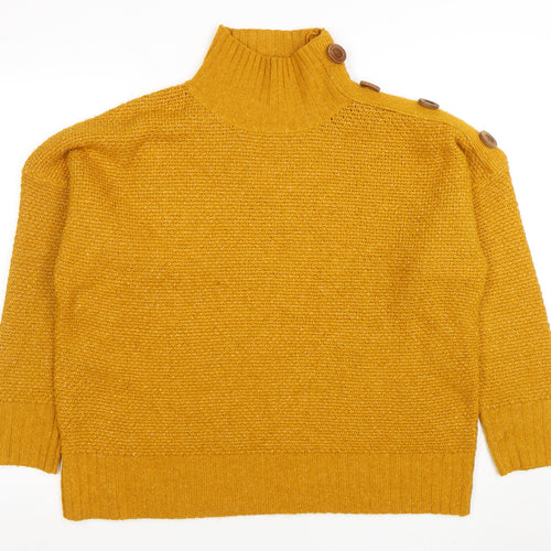 M&Co Women Yellow Size 14 Roll Neck Chunky Knit Jumper