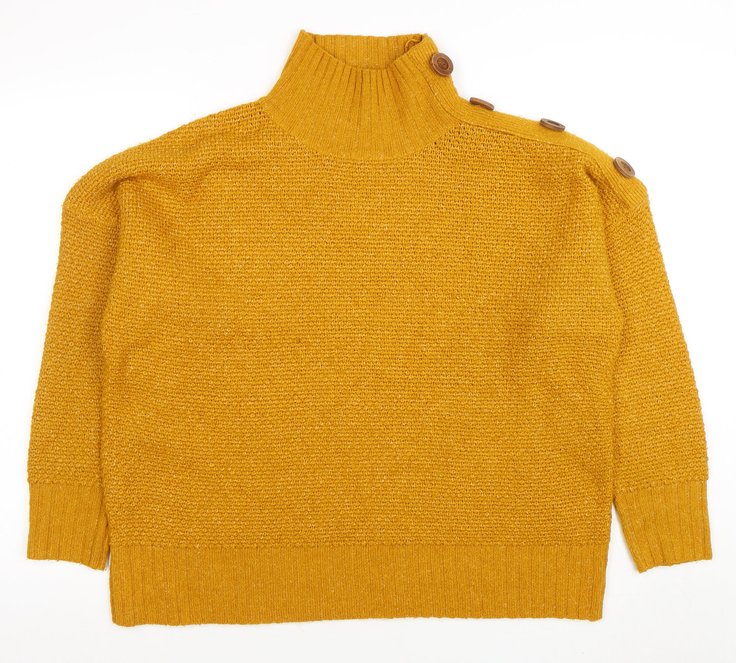 M&Co Women Yellow Size 14 Roll Neck Chunky Knit Jumper