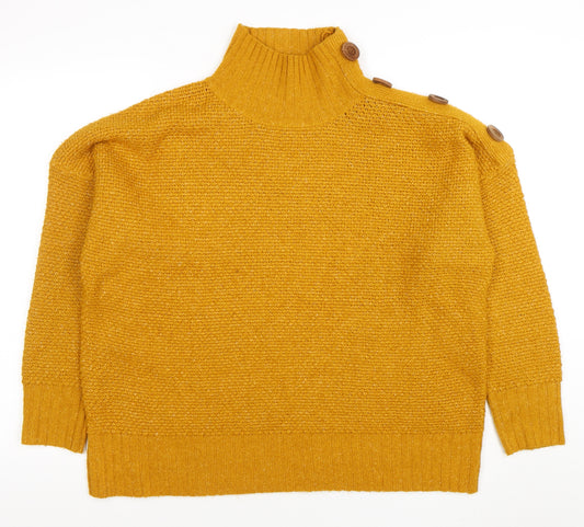 M&Co Women Yellow Size 14 Roll Neck Chunky Knit Jumper