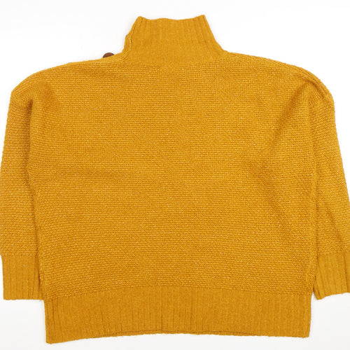 M&Co Women Yellow Size 14 Roll Neck Chunky Knit Jumper