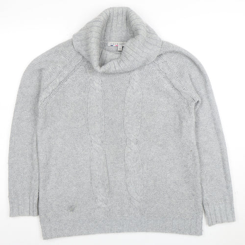 Crew Clothing Co. Womens Grey Roll Neck Cable-Knit Jumper Size 12