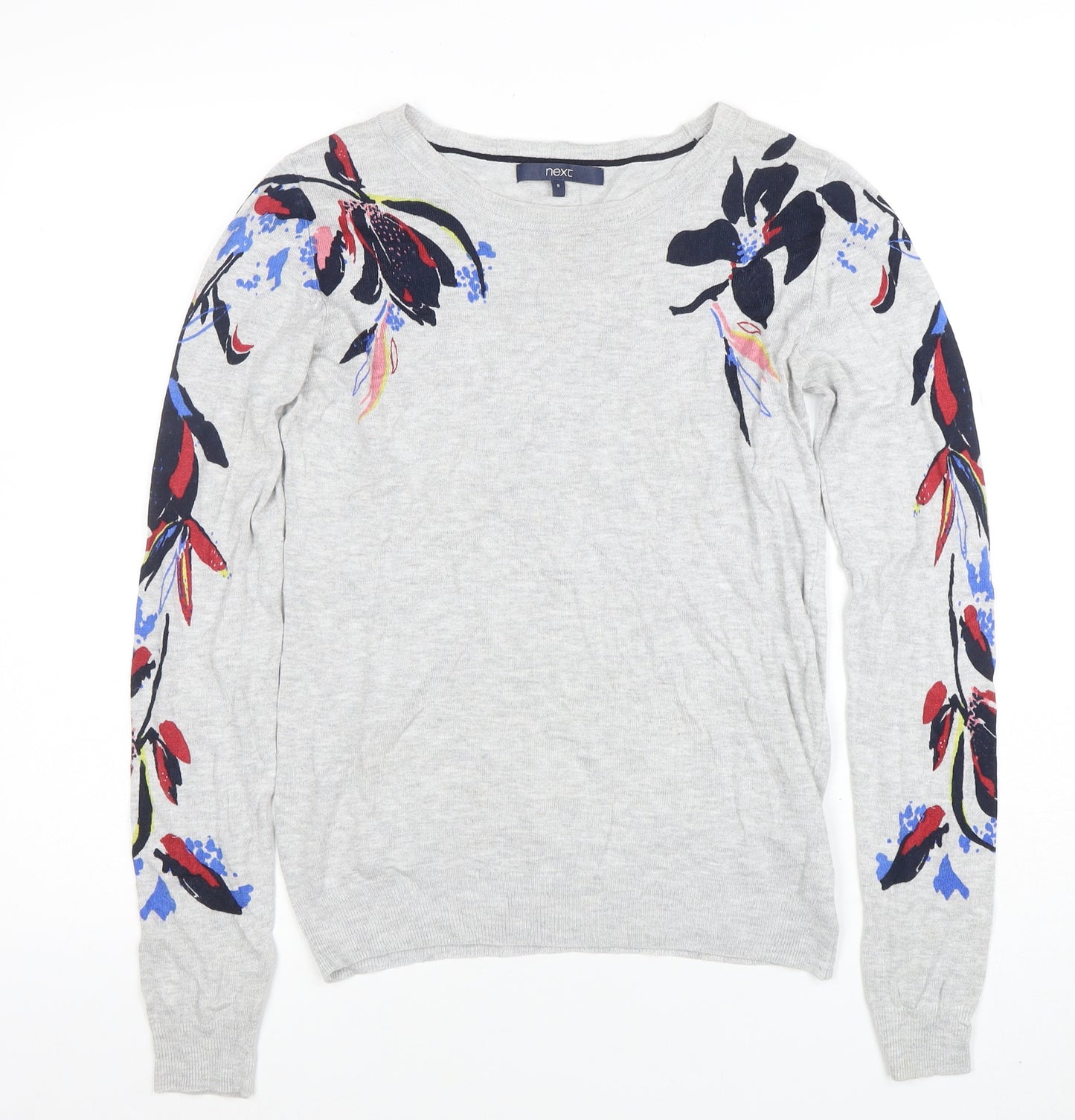 Next Women Grey Floral Knit Pullover Jumper Size 8