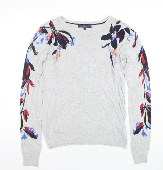 Next Women Grey Floral Knit Pullover Jumper Size 8