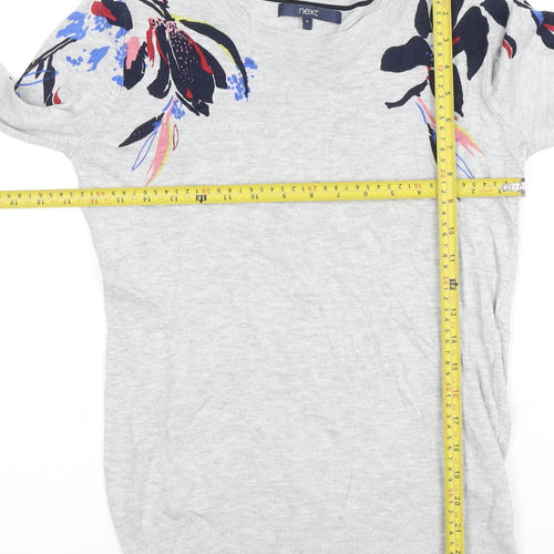 Next Women Grey Floral Knit Pullover Jumper Size 8