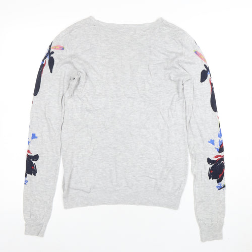 Next Women Grey Floral Knit Pullover Jumper Size 8