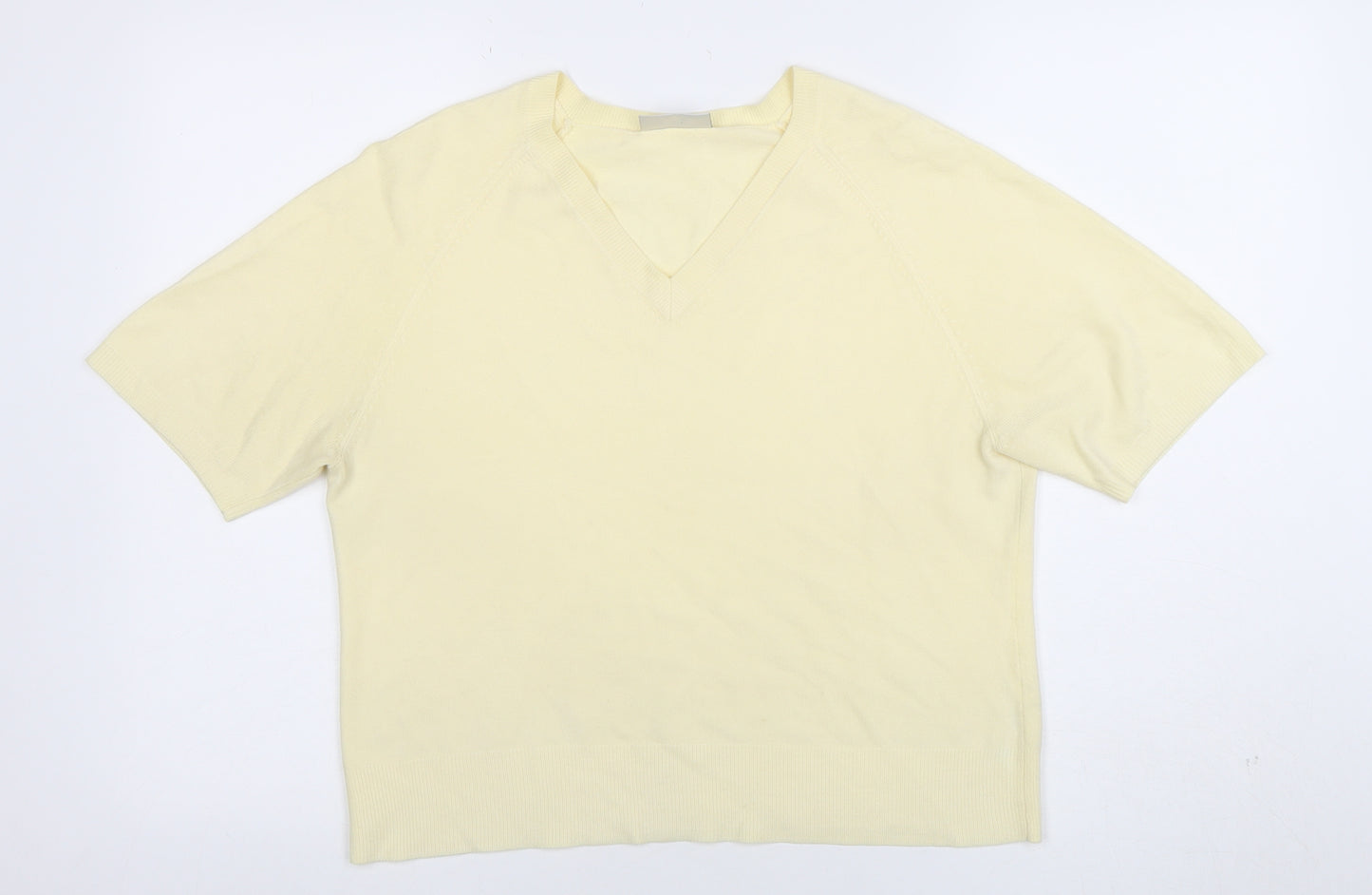 BR&S Women Ivory Size 14 V-Neck Short Sleeve Acrylic Knit Top