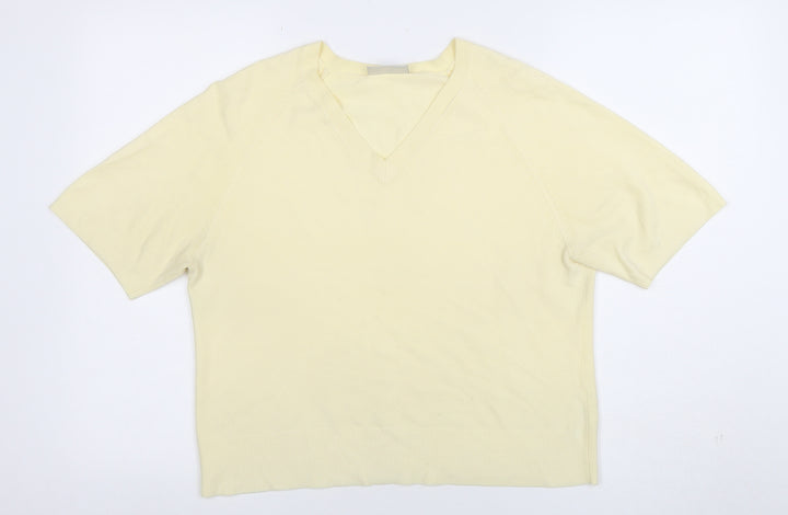 BR&S Women Ivory Size 14 V-Neck Short Sleeve Acrylic Knit Top
