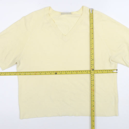 BR&S Women Ivory Size 14 V-Neck Short Sleeve Acrylic Knit Top