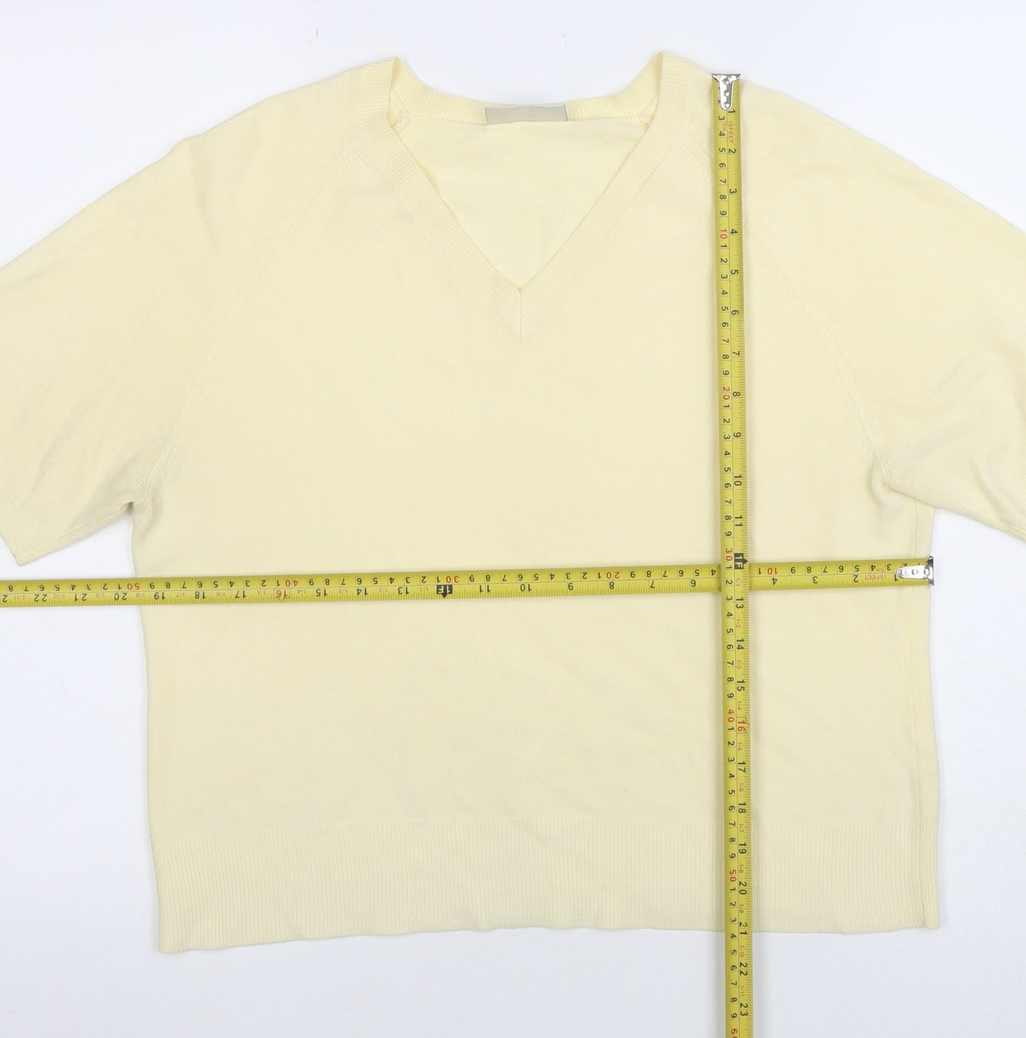 BR&S Women Ivory Size 14 V-Neck Short Sleeve Acrylic Knit Top
