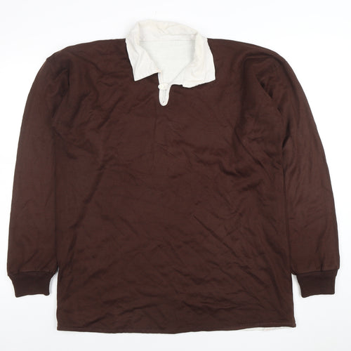 Harriss of Bristol Mens Brown Long Sleeve Rugby Polo Shirt M