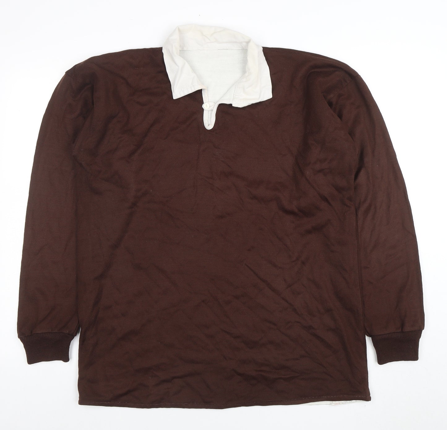 Harriss of Bristol Mens Brown Long Sleeve Rugby Polo Shirt M