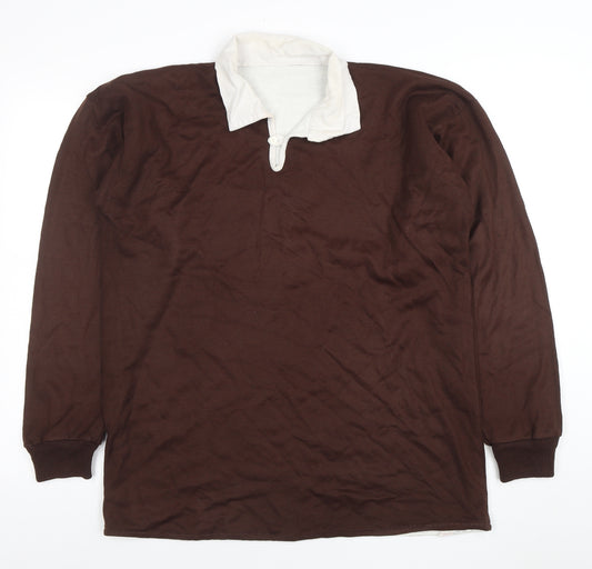 Harriss of Bristol Mens Brown Long Sleeve Rugby Polo Shirt M
