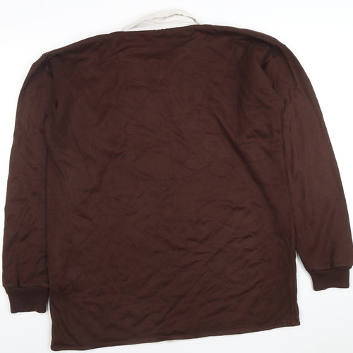 Harriss of Bristol Mens Brown Long Sleeve Rugby Polo Shirt M