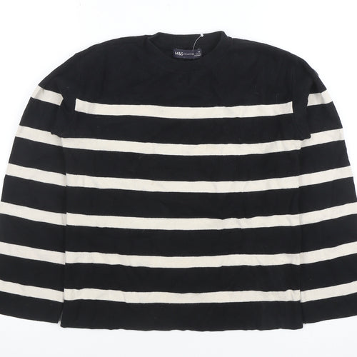 Marks and Spencer Women’s Black Striped Knit Long Sleeve T-Shirt XS