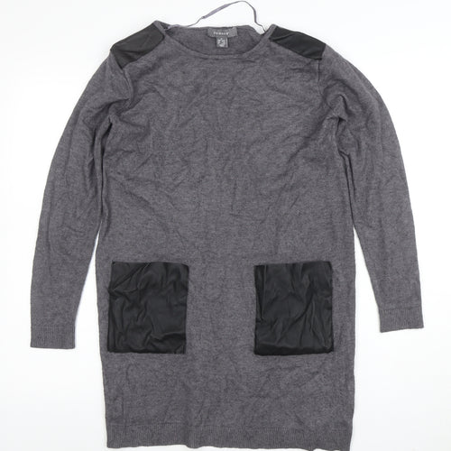 Primark Womens Grey Faux Leather Panel Tunic Jumper M