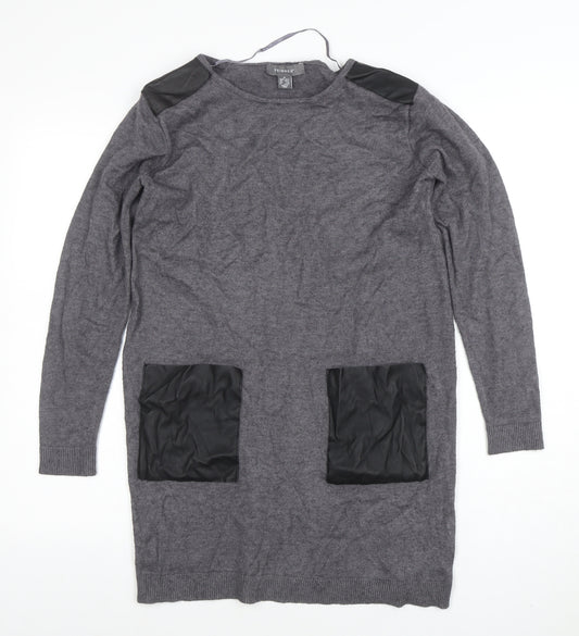 Primark Womens Grey Faux Leather Panel Tunic Jumper M
