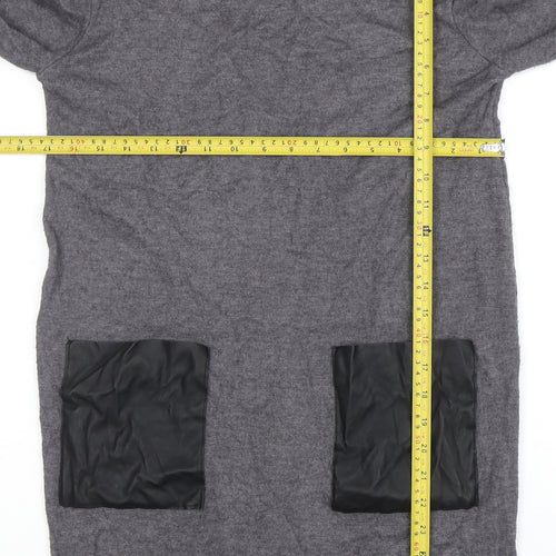 Primark Womens Grey Faux Leather Panel Tunic Jumper M