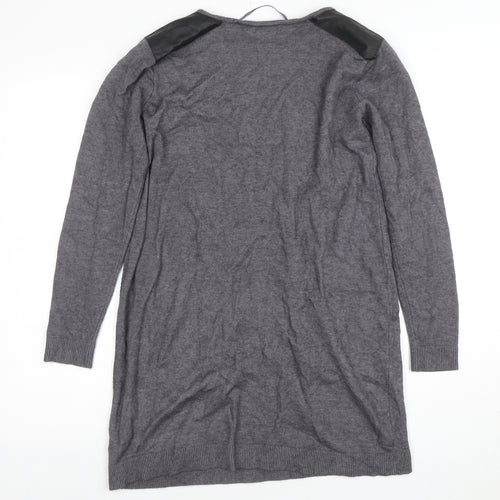 Primark Womens Grey Faux Leather Panel Tunic Jumper M