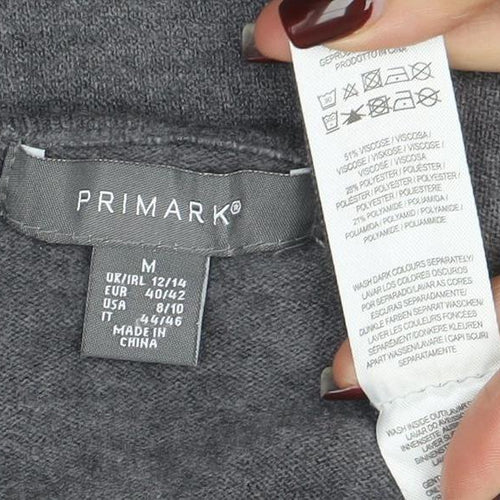 Primark Womens Grey Faux Leather Panel Tunic Jumper M