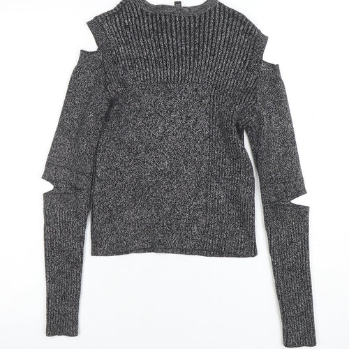 Topshop Women Grey Cold Shoulder Knit Pullover Jumper Size 8