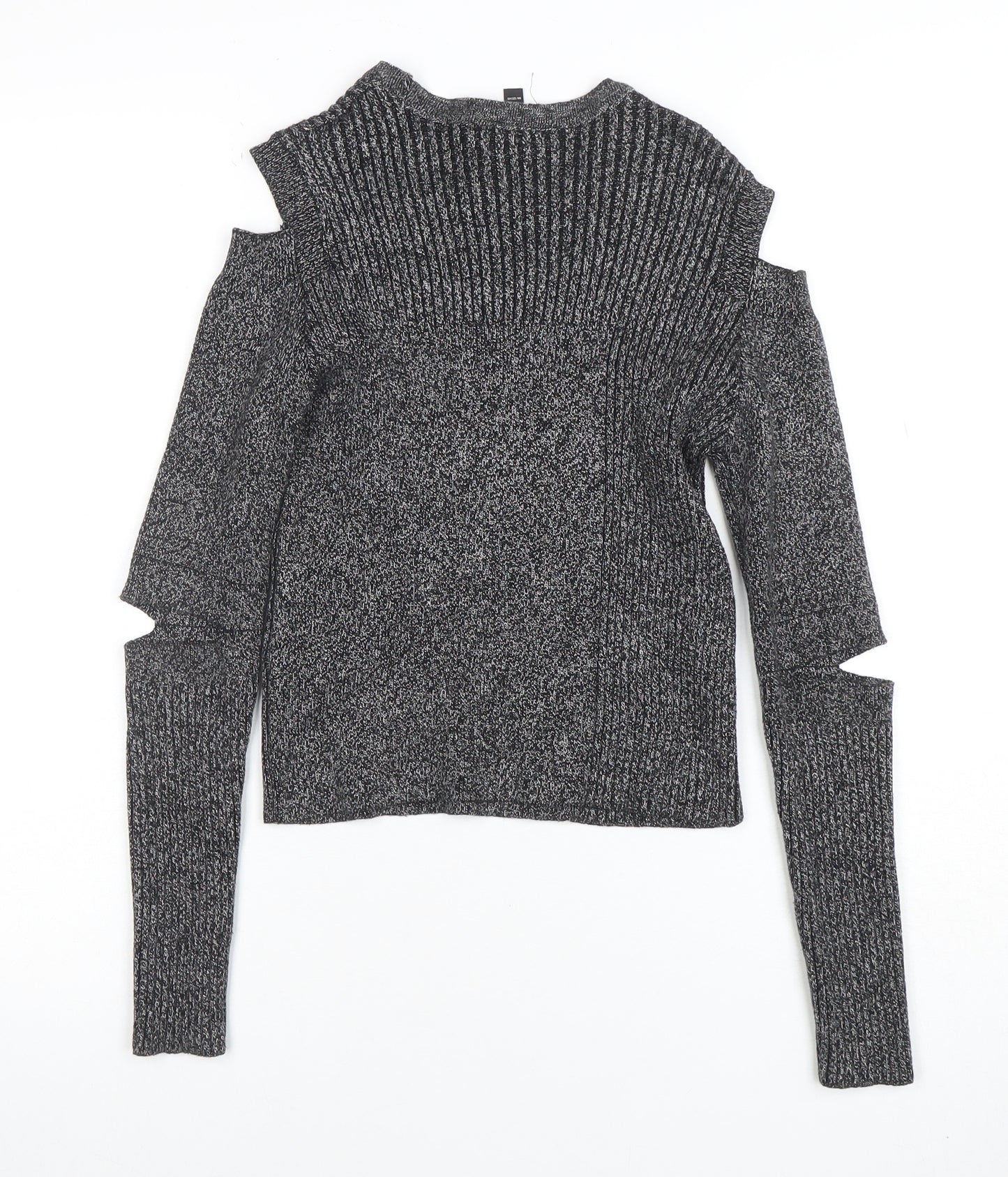 Topshop Women Grey Cold Shoulder Knit Pullover Jumper Size 8