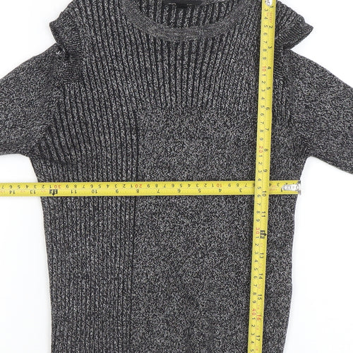 Topshop Women Grey Cold Shoulder Knit Pullover Jumper Size 8