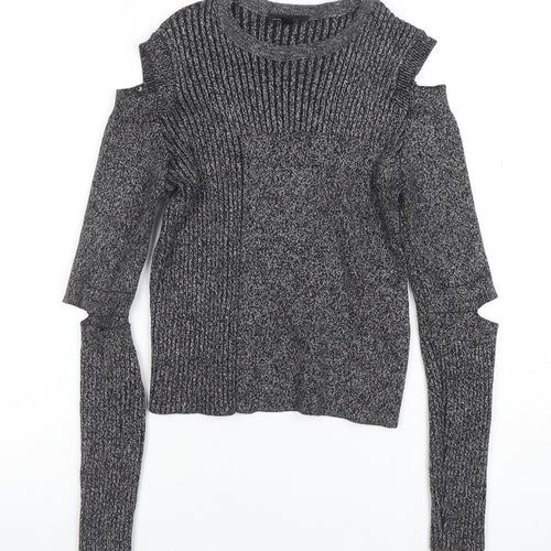 Topshop Women Grey Cold Shoulder Knit Pullover Jumper Size 8
