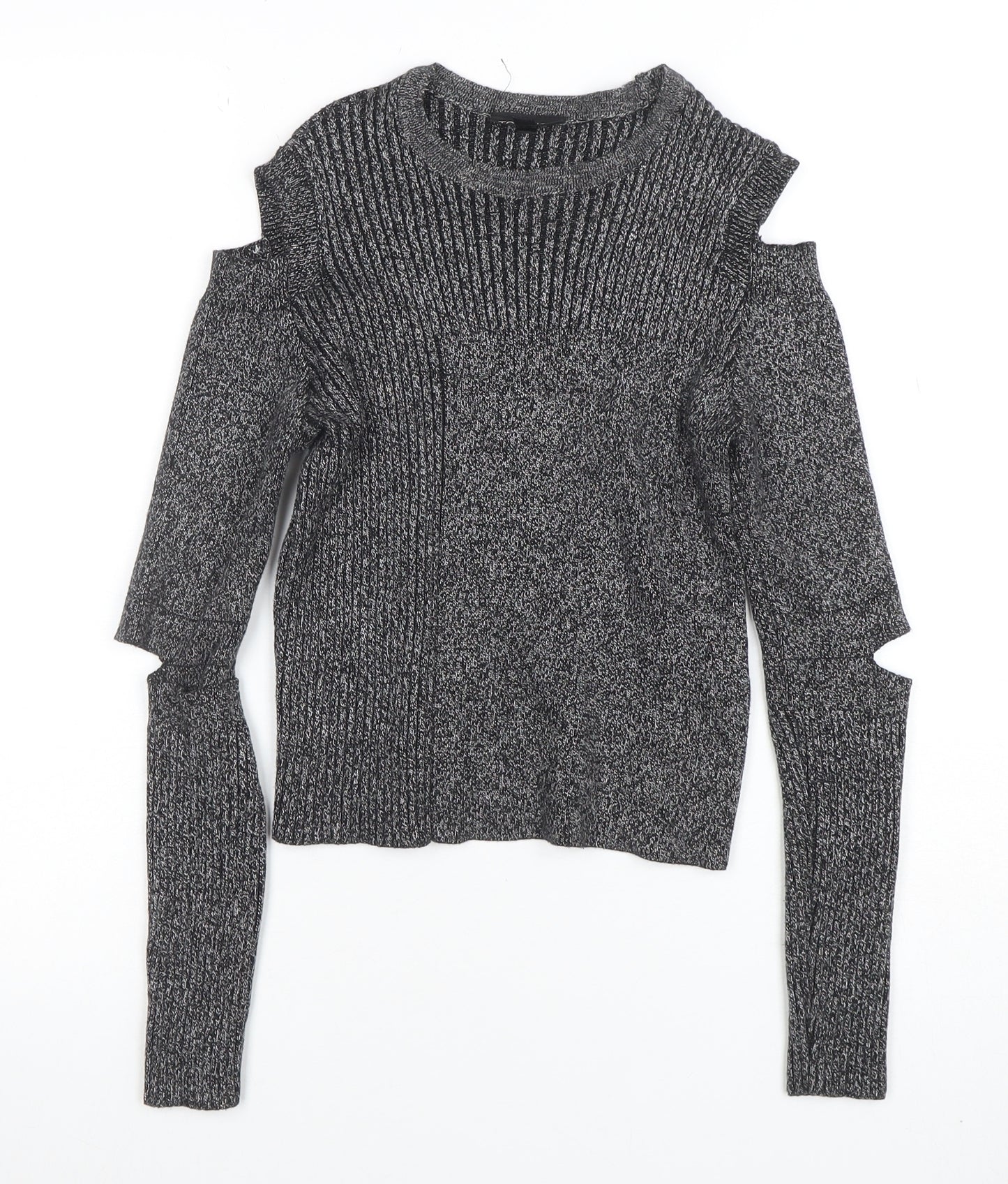 Topshop Women Grey Cold Shoulder Knit Pullover Jumper Size 8