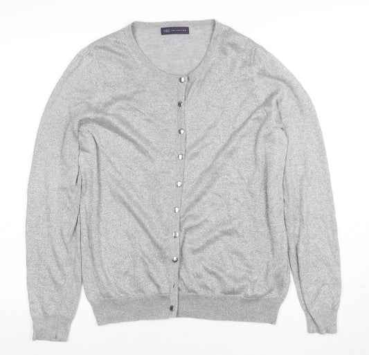 Marks and Spencer Women's Silver Cardigan Size 18 Long Sleeve Knit