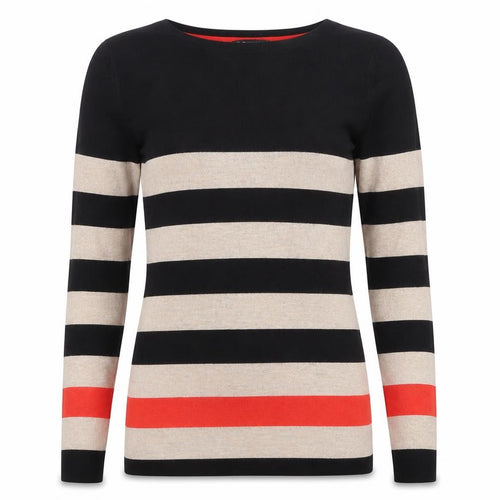 Dunnes Women’s Black Beige Red Stripe Knit Jumper Size 12