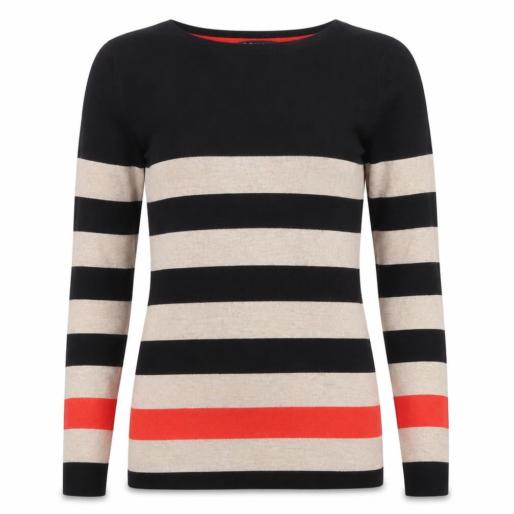 Dunnes Women’s Black Beige Red Stripe Knit Jumper Size 12
