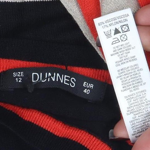 Dunnes Women’s Black Beige Red Stripe Knit Jumper Size 12