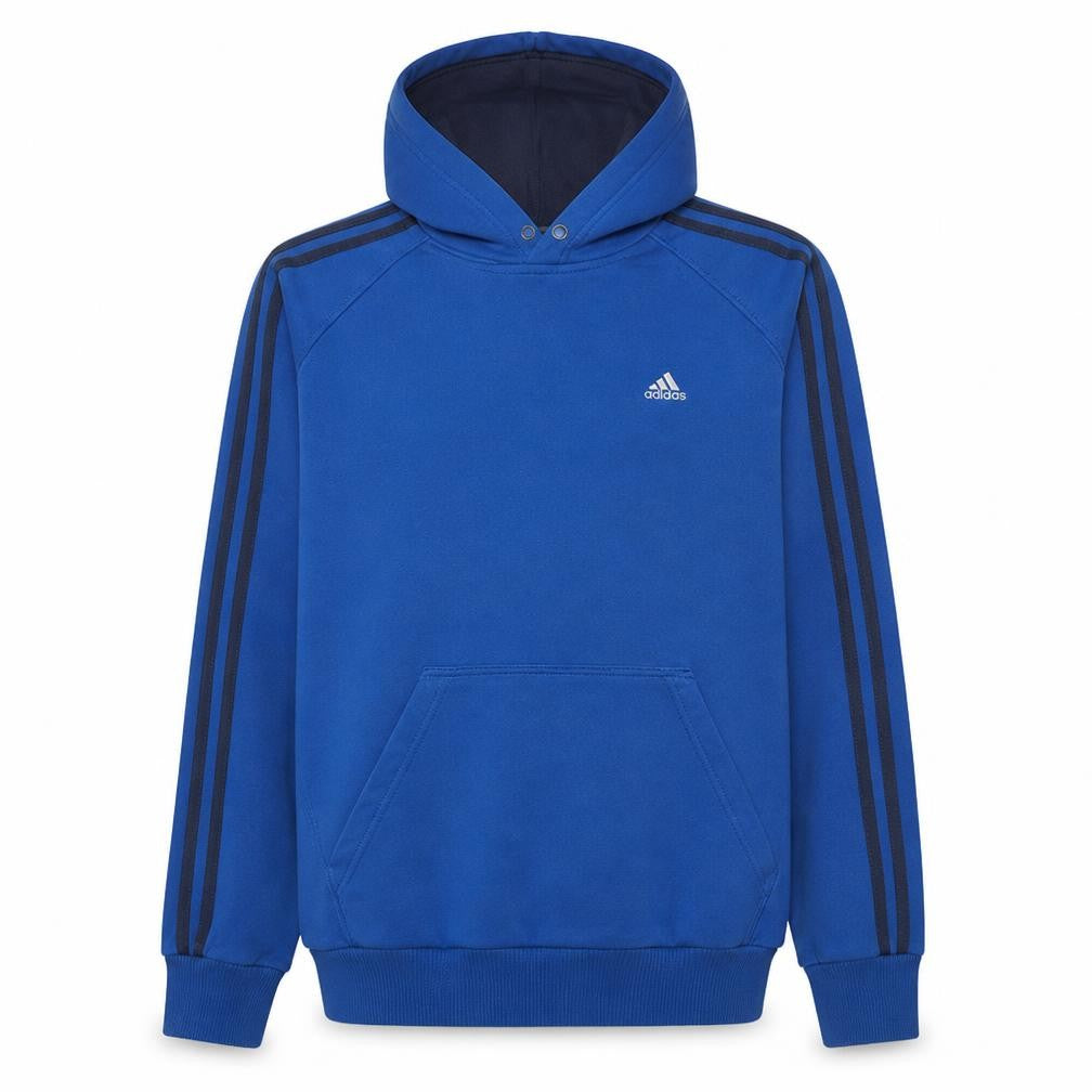 Front view of Adidas men’s blue pullover hoodie medium regular fit sportswear