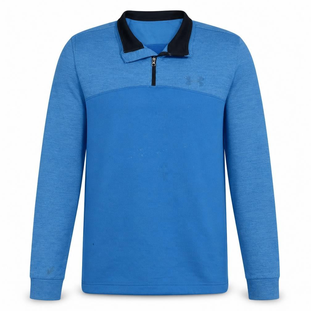 Front view of Under Armour Men's Blue 1/4 Zip Pullover Sweatshirt, size M, ColdGear