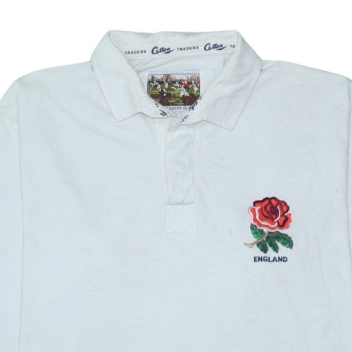 Cotton Traders Classics England Rugby White Long Sleeve Polo L