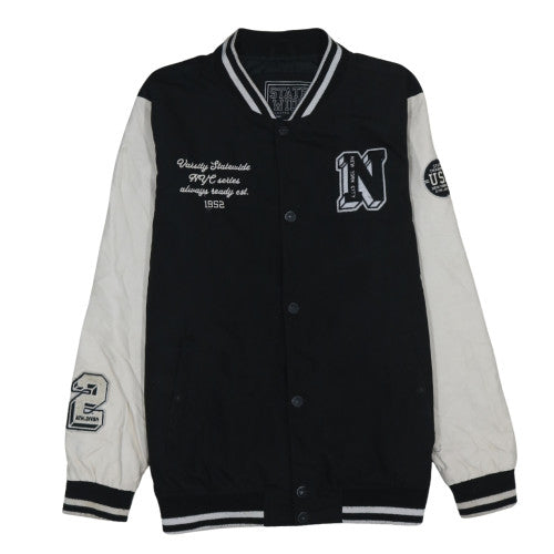 State Wide Men's Black Varsity Jacket L Polyester NYC Embroidered
