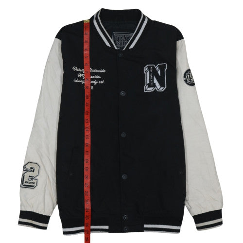 State Wide Men's Black Varsity Jacket L Polyester NYC Embroidered