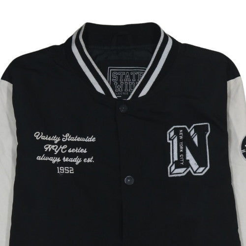 State Wide Men's Black Varsity Jacket L Polyester NYC Embroidered