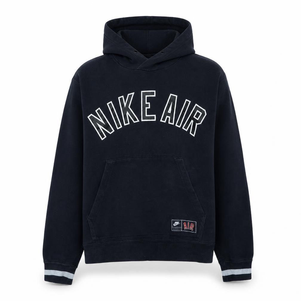 Front view of Nike Air Men's Navy Blue Pullover Hoodie L Logo Cotton Blend