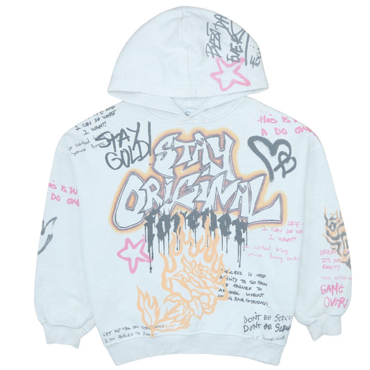 Bershka Womens White XS Pullover Hoodie Graphic Print Streetwear