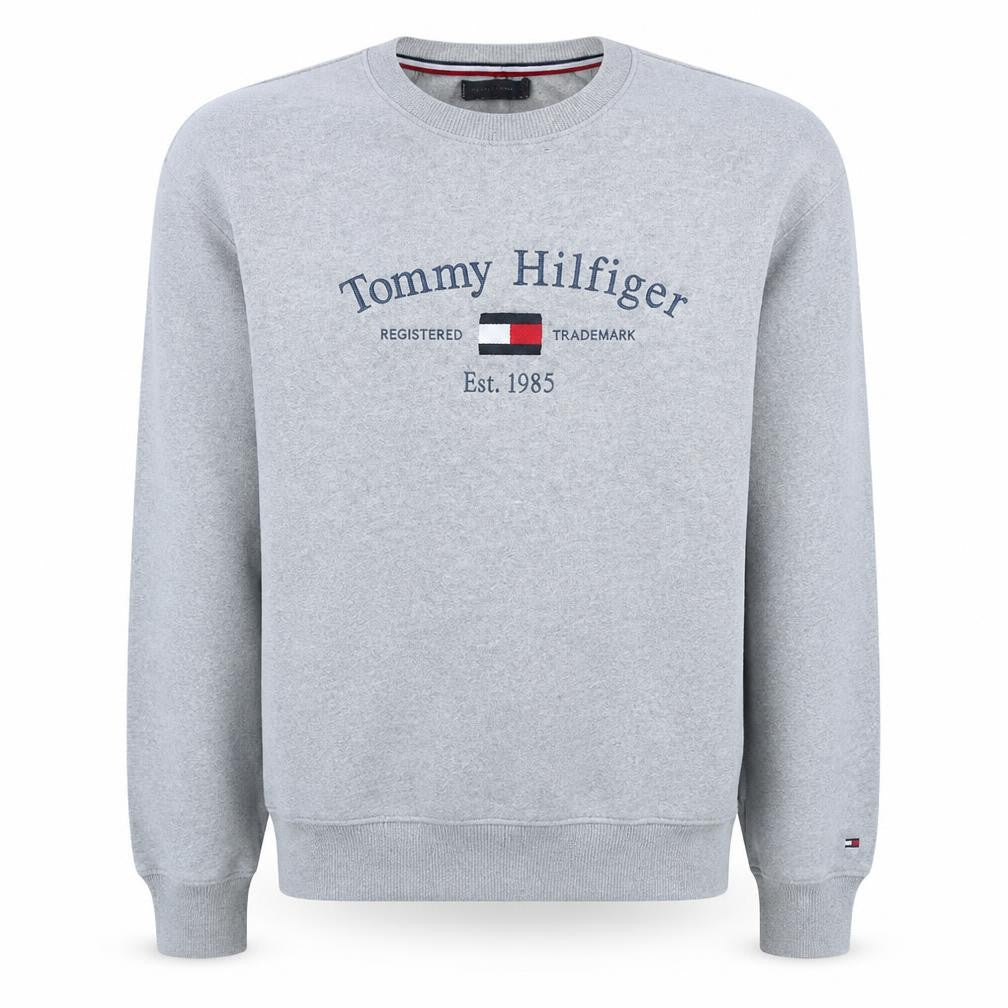 Front view of Tommy Hilfiger Men's Grey Medium Crew Neck Pullover Sweatshirt