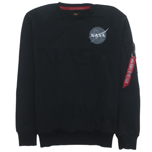 Alpha Industries Men's Black NASA Logo Crew Neck Sweatshirt M