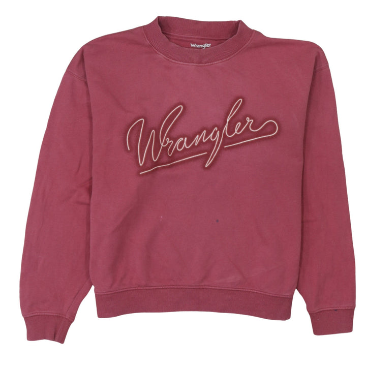 Wrangler Womens Pink Logo Crew Neck Sweatshirt Size M Cotton Casual