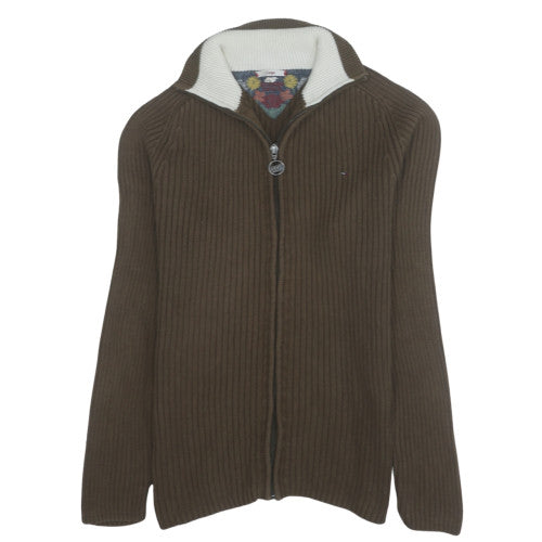 Tommy Hilfiger Mens Brown Full Zip Cotton Knit Jumper Size L
