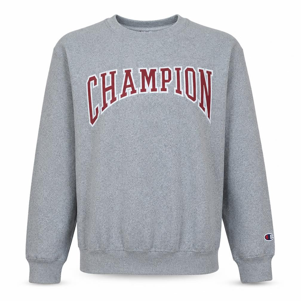 Front view of Champion Men's Grey Medium Pullover Sweatshirt Embroidered Logo