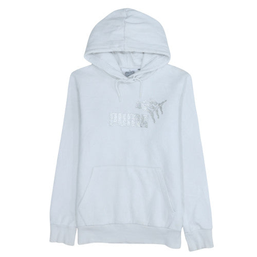 Puma Womens White Glitter Logo Pullover Hoodie Size M