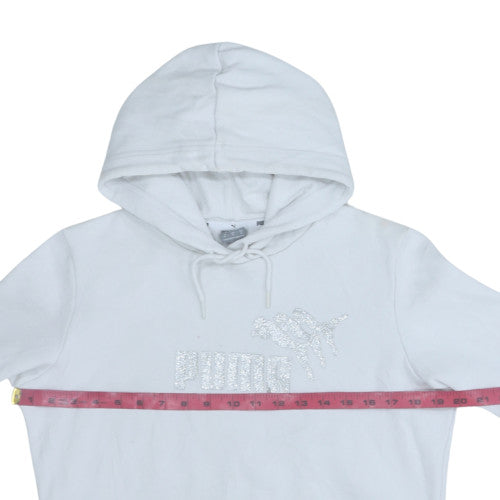 Puma Womens White Glitter Logo Pullover Hoodie Size M